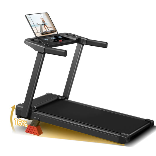 16% Incline Treadmill with Handles, 3-in-1 Portable Treadmills for Home and Office, Foldable Treadmills with 300 Lbs Weight Capacity, 3.0HP Quiet Walking Pad Treadmill, Three Screen Display
