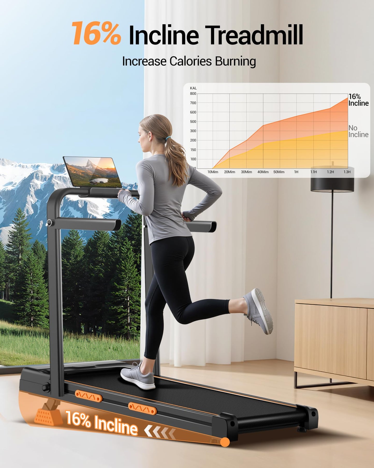 14% Incline Walking Pad Treadmills for Home Small, 4-in-1 Under Desk Treadmill with Handles, Foldable Treadmill with 2.5 HP Quiet Brushless, 330 LBS Capacity