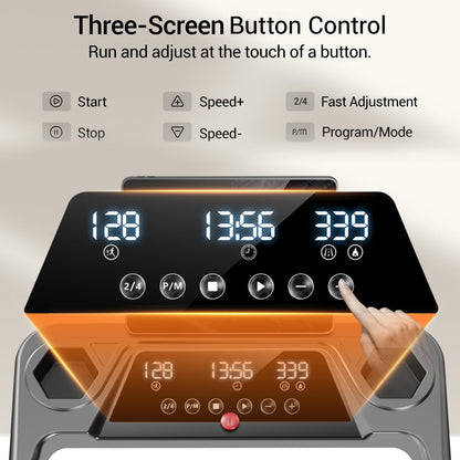 12% Incline Treadmill with Handle, 3-in-1 Portable Treadmills for Home and Office, Foldable Treadmills with 300 Lbs Weight Capacity, 3.0HP Quiet Walking Pad Treadmill, Three Touch Screen