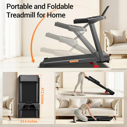12% Incline Treadmill with Handle, 3-in-1 Portable Treadmills for Home and Office, Foldable Treadmills with 300 Lbs Weight Capacity, 3.0HP Quiet Walking Pad Treadmill, Three Touch Screen