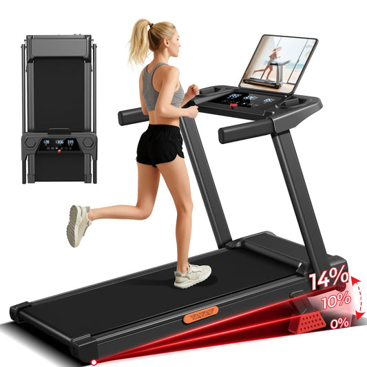 14% Incline Treadmill with Handle, 3-in-1 Portable Treadmills for Home and Office, Foldable Treadmills with 300 Lbs Weight Capacity, 3.0HP Quiet Walking Pad Treadmill, Three Screen