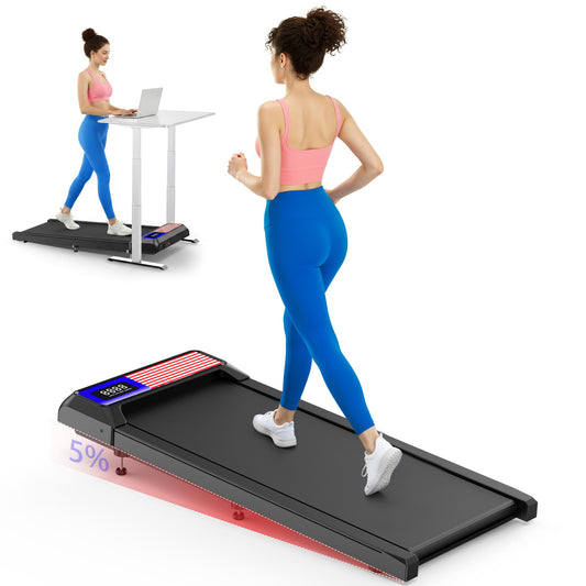 2.5HP Walking Treadmill Pad Incline, Under Desk Treadmill with Remote, 3 in 1 Low Noise Small Walking Mini Pad with Led Screen, Compact Treadmills for Home, 265lbs Capacity