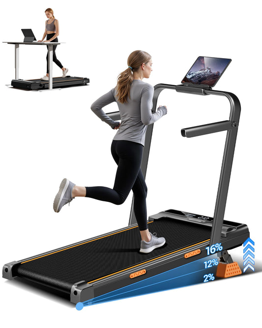 16% Incline Walking Pad Treadmills for Home Small, 4-in-1 Under Desk Treadmill with Handles, Foldable Treadmill with 2.5 HP Quiet Brushless, 330 LBS Capacity