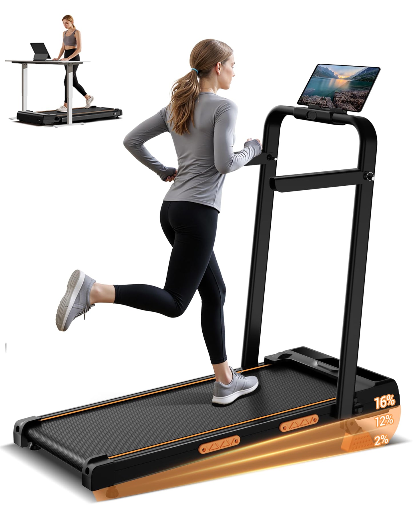 14% Incline Walking Pad Treadmills for Home Small, 4-in-1 Under Desk Treadmill with Handles, Foldable Treadmill with 2.5 HP Quiet Brushless, 330 LBS Capacity
