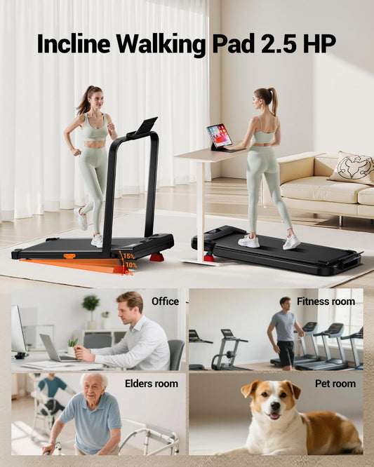 3-in-1 Folding Treadmill, Incline Walking Pad Treadmills for Home and Office, Under Desk Treadmill with 2.5 HP Quiet Brushless, 300 LBS Capacity